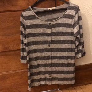 Button Down Gray Striped Sweater